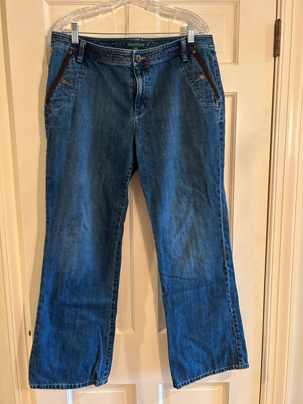 Lauren Ralph Lauren Bootcut Jeans Size 14 Medium Wash Leather Trim